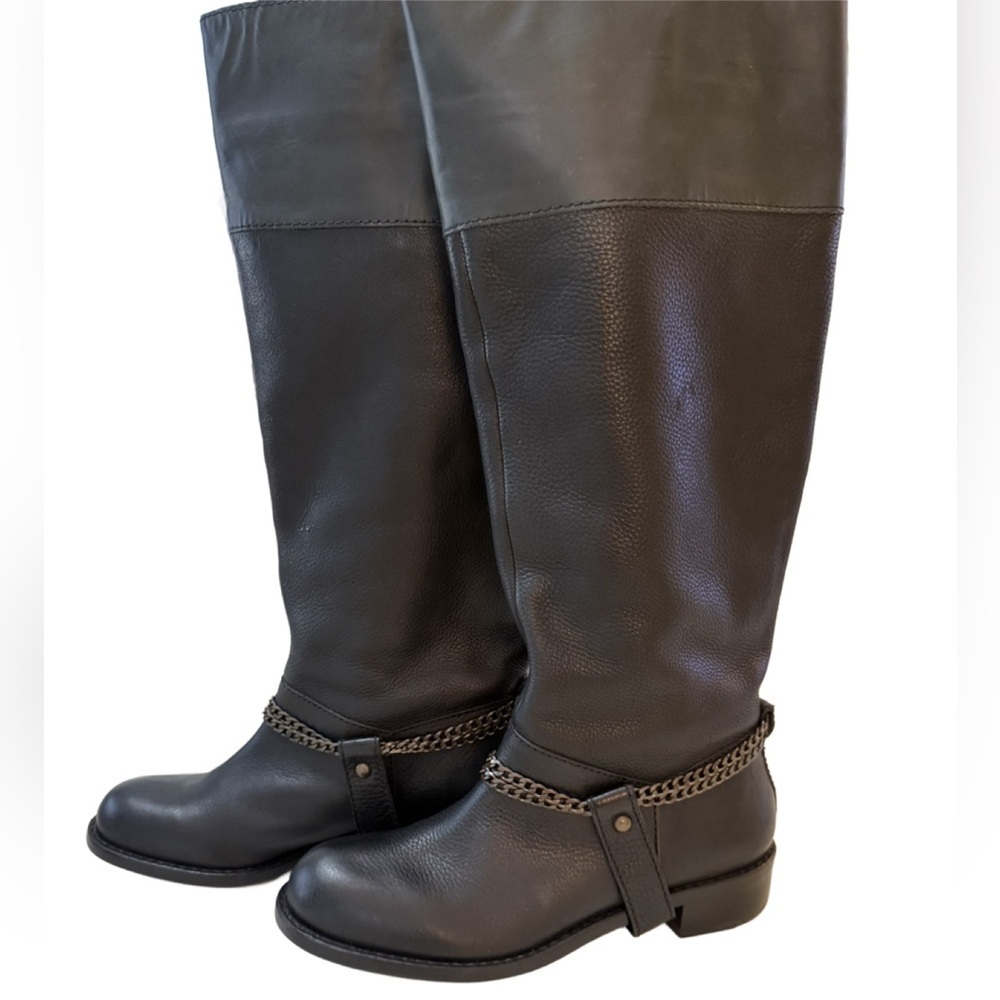 DKNY Black Leather Women's Tall Chain Boots NWOB Size 8.5